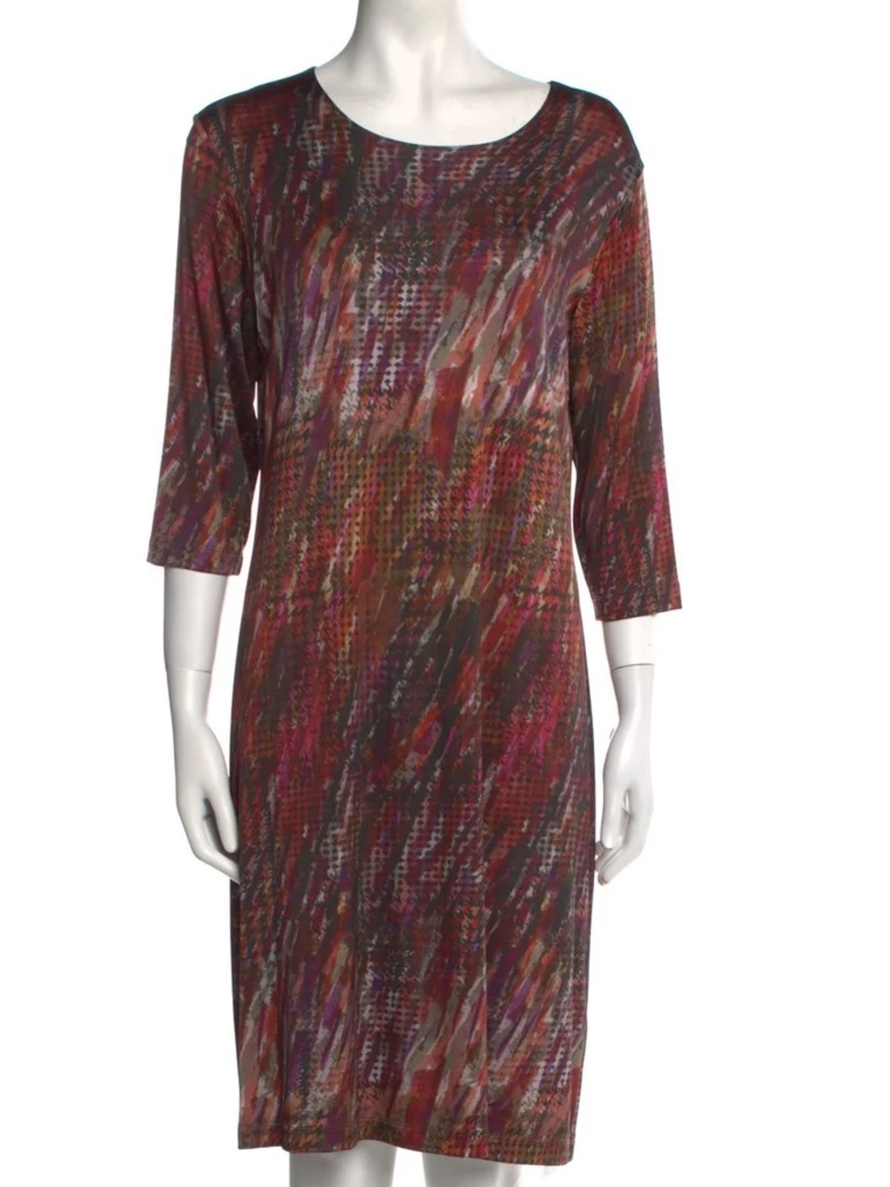 Leggiadro Multicolor Brushstroke Print Long Sleeve Sheath Shift Dress - Picture 3 of 8